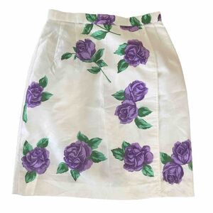 Vintage 80s 90s Japanese White Purple Rose Cottagecore Pencil Wrap Skirt XXS